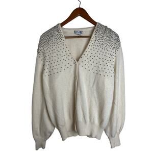 Vintage Beaded Sweater Adele Joyce Women’s Sz Large Cream Grandmacore Wool Blend